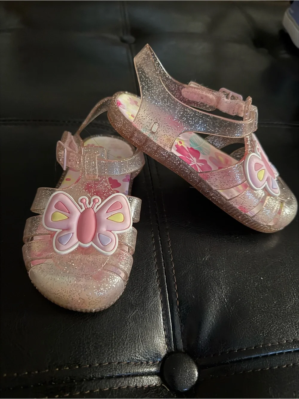 Girls Glitter Pink Butterfly Jelly Sandals